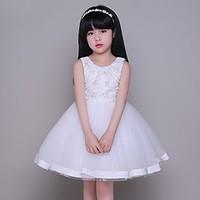 amgam ball gown knee length flower girl dress tulle jewel with lace