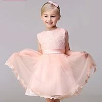AMGAM A-line Short / Mini Flower Girl Dress - Lace Tulle Jewel with Bow(s) Sash / Ribbon