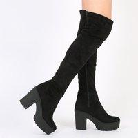 amie faux suede over the knee chunky boots black