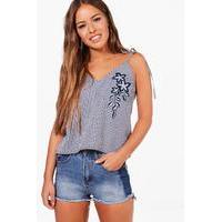 Amanda Washed Panel High Rise Denim Short - blue