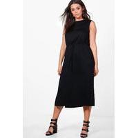 Amelia Jersey Basic Split Midi Dress - black