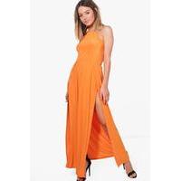 Amy Halterneck Split Leg Slinky Maxi Dress - orange