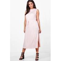 Amelia Jersey Basic Split Midi Dress - blush