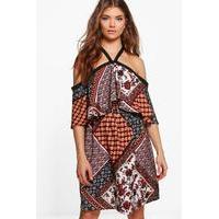 amy cold shoulder paisley dress multi