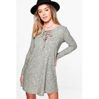 Amerie Lace Up Knitted Swing Dress - khaki