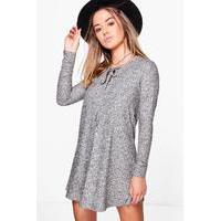 Amerie Lace Up Knitted Swing Dress - grey