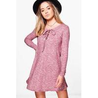 Amerie Lace Up Knitted Swing Dress - berry