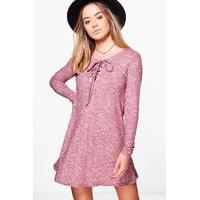 amerie lace up knitted swing dress berry