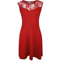 Amanda Lace Panel Skater Dress - Red