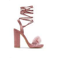 Amelia Pink Feather Vamp Block Heels