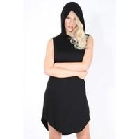 Amy Curved Hem Hooded Plain Dress