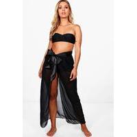 Amelia Tie Waist Satin Trim Sarong - black