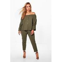 amy off the shoulder top trouser co ord khaki