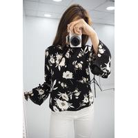 Amity Black floral print flared sleeve blouse