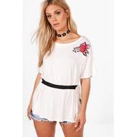 Amber Wrap Detail Embroidered T-shirt - ivory