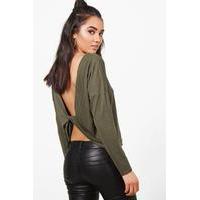 Amelia Knitted Knot Back Top - khaki