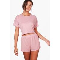 Amiee Rib Shorts & Tee Lounge Set - rose