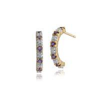 Amethyst & Diamond Half Hoop Earrings In 9ct Yellow Gold