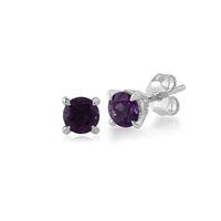 Amethyst Round Stud Earrings In 9ct White Gold 4.50mm Claw Set