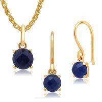 Amour Damier 9ct Yellow Gold Sapphire Drop Earrings & 45cm Necklace Set by Gemondo