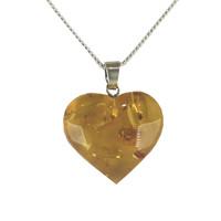 Amber Necklace Heart Silver