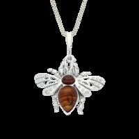 Amber Necklace CZ Wings Bee Medium Silver