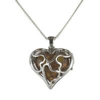 Amber Necklace Encased Heart Silver