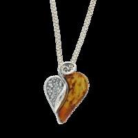 Amber Necklace Half Silver Half Amber Swirl Heart Medium