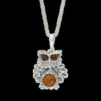 Amber Necklace Moving Head Owl With Chain Silver