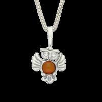 Amber Necklace Open Winged Owl Extra Small Silver