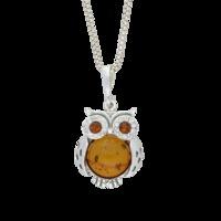 Amber Pendant Owl With CZ Silver