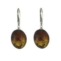 Amber Earrings Drop Oval Silver