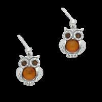 Amber Owl Silver Earrings