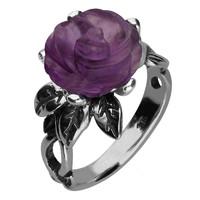 Amethyst Ring Tuberose Rose Leaf Twist Silver