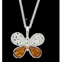 Amber Pendant Butterfly Large Silver