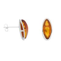 Amber Earrings Round Tapered Edge Marquise Studs Silver