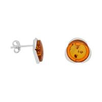 Amber Earrings Tapered Edge Studs Silver