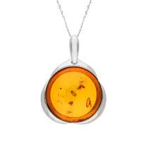 Amber Necklace Round Tapered Edge Silver