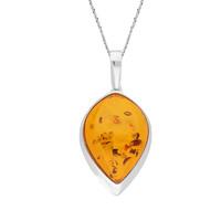 Amber Necklace Wide Upside Pear Silver
