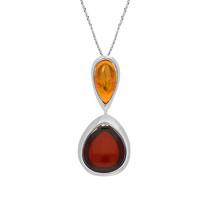 amber necklace double pear silver