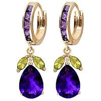 Amethyst and Peridot Huggie Drop Earrings 14.3ctw in 9ct Gold