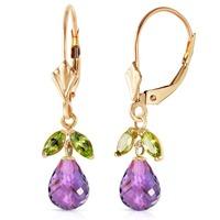 Amethyst and Peridot Snowdrop Earrings 3.4ctw in 9ct Gold