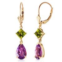 Amethyst and Peridot Droplet Earrings 4.5ctw in 9ct Gold