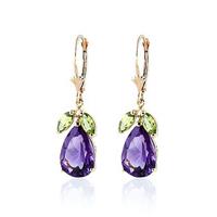 Amethyst and Peridot Drop Earrings 13.0ctw in 9ct Gold