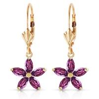 Amethyst Flower Star Drop Earrings 2.8ctw in 9ct Gold