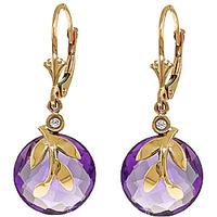 Amethyst and Diamond Olive Leaf Drop Earrings 10.6ctw in 9ct Gold