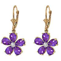 Amethyst and Diamond Flower Petal Drop Earrings 4.4ctw in 9ct Gold