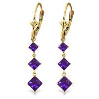 Amethyst Three Stone Drop Earrings 4.79ctw in 9ct Gold