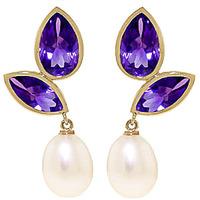 amethyst and pearl petal drop earrings 160ctw in 9ct gold