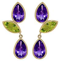 Amethyst and Peridot Petal Drop Earrings 13.6ctw in 9ct Gold